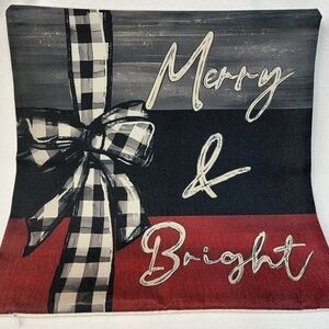 NEW 2 Festive Merry & Bright - Hello Winter Holiday Bow Christmas Pillow Cover